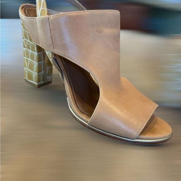 Womens Donald Pliner Katya Sand Leather Slingback Open Toe Block Heels Size 9M - Picture 3 of 14